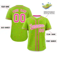 Neon Green Pink Stripe Star Pattern Baseball Jersey 2