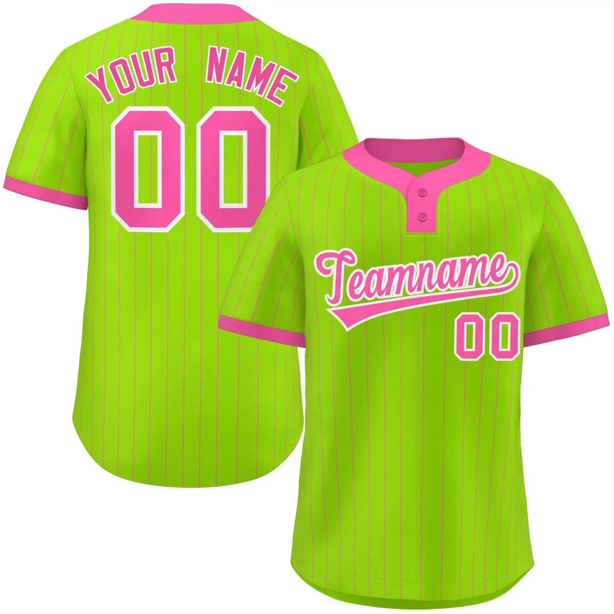 Neon Green Pink Stripe Two-Button Softball Jersey