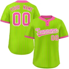 Neon Green Pink Stripe Two-Button Softball Jersey