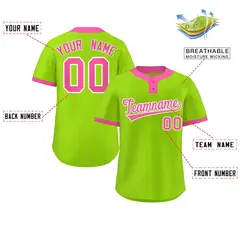 Neon Green Pink Stripe Two-Button Softball Jersey 2