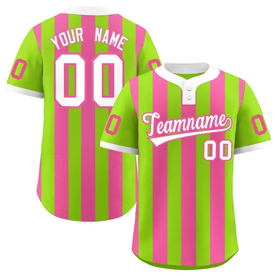 Neon Green Pink Stripe Two-Button Softball Jersey