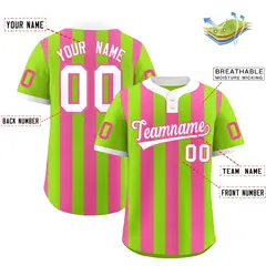 Neon Green Pink Stripe Two-Button Softball Jersey 2