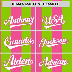 Neon Green Pink Stripe Two-Button Softball Jersey 3