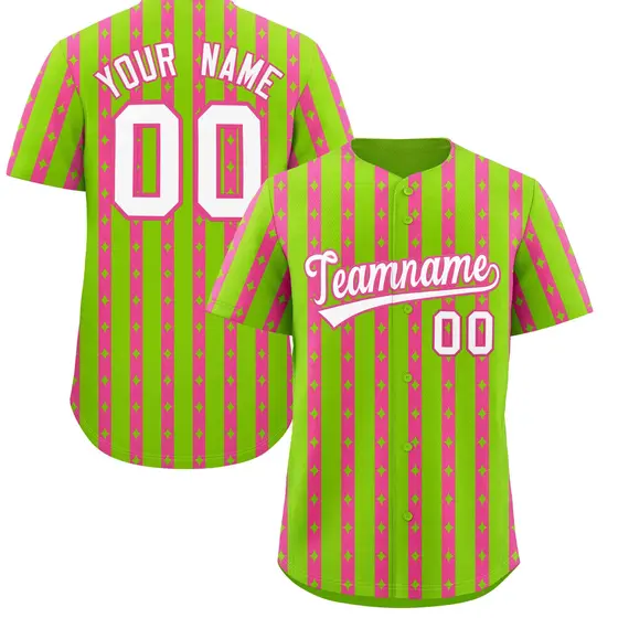 Neon Green Pink Thick Striped Star Pattern Baseball Jersey