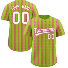 Neon Green Pink Thick Striped Star Pattern Baseball Jersey 1