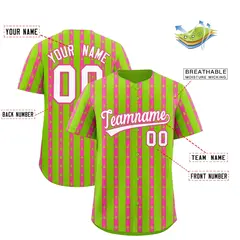 Neon Green Pink Thick Striped Star Pattern Baseball Jersey 2
