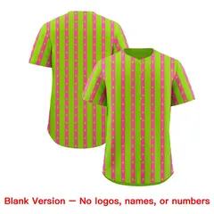 Neon Green Pink Thick Striped Star Pattern Baseball Jersey 7