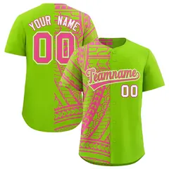 Neon Green Pink Tribal Split Baseball Jersey 1