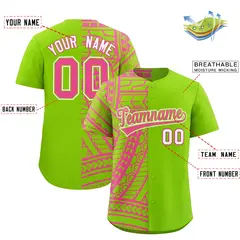 Neon Green Pink Tribal Split Baseball Jersey 2