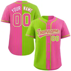 Neon Green Pink Two Tone Striped Authentic Baseball Jersey 1