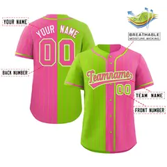 Neon Green Pink Two Tone Striped Authentic Baseball Jersey 2