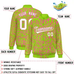 Neon Green Pink Varsity Full-Snap Leopard Graffiti Letterman Jacket 2