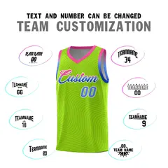 Neon Green Pink Wave Pattern Basketball Uniform Jersey 4