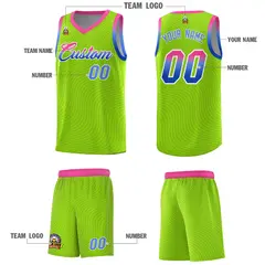 Neon Green Pink Wave Pattern Basketball Uniform Jersey 5