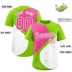 Neon Green Pink-White Color Block Half Heart Baseball Jersey 2