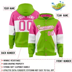Neon Green Pink White Color Block Varsity Letterman Jacket Hoodie 4