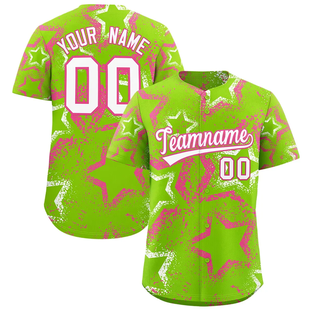Neon Green Pink White Graffiti Star Ink Baseball Jersey