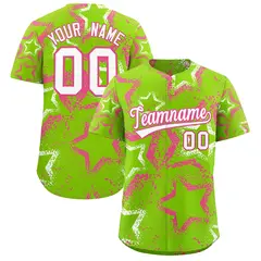 Neon Green Pink White Graffiti Star Ink Baseball Jersey 1
