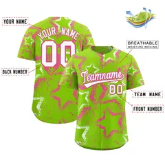 Neon Green Pink White Graffiti Star Ink Baseball Jersey 2