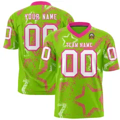 Neon Green Pink-White Star Graffiti Football Jersey 1