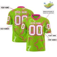 Neon Green Pink-White Star Graffiti Football Jersey 2
