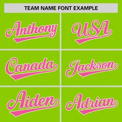 Neon Green Pink-White Stripe Raglan Two-Button Softball Jersey 3