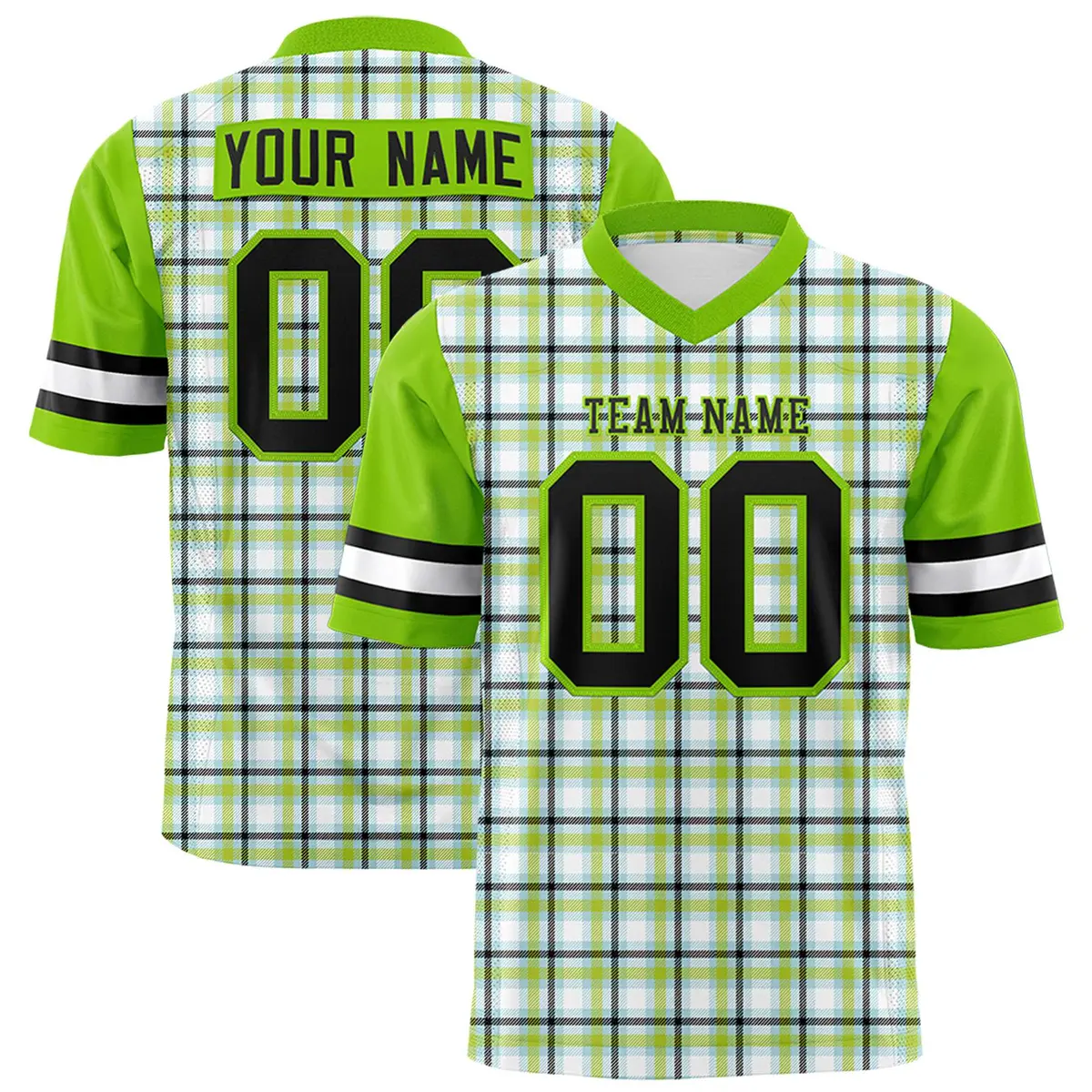 Neon Green Plaid Pattern Authentic Football Jersey