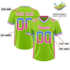 Neon Green Powder Blue and Pink Gradient Sides Football Jersey 2