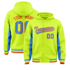 Neon Green Powder Blue Color Block Varsity Letterman Jacket Hoodie 1