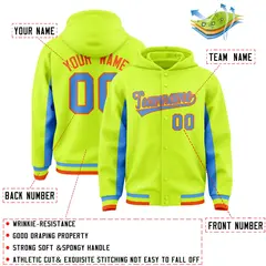 Neon Green Powder Blue Color Block Varsity Letterman Jacket Hoodie 4