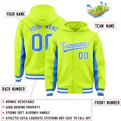 Neon Green Powder Blue Color Block Varsity Letterman Jacket Hoodie 4