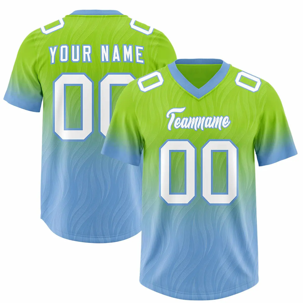 Neon Green Powder Blue Gradient Outdoor Football Jersey