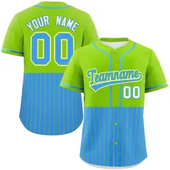 Neon Green Powder Blue Half Stripe Authentic Baseball Jersey 1