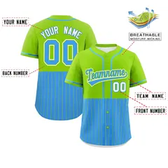 Neon Green Powder Blue Half Stripe Authentic Baseball Jersey 2