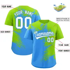 Neon Green Powder Blue Ink Pattern Authentic Baseball Jersey 2