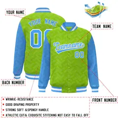 Neon Green Powder Blue L Pattern Varsity Raglan Letterman Jacket 2