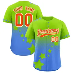Neon Green Powder Blue Orange Rising Stars Gradient Baseball Jersey 1