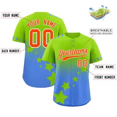 Neon Green Powder Blue Orange Rising Stars Gradient Baseball Jersey 2
