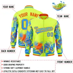 Neon Green Powder Blue-Orange Street Graffiti Varsity Letterman Jacket 2