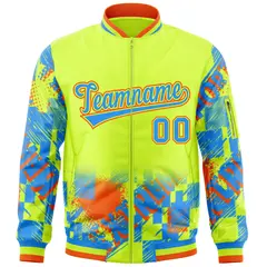 Neon Green Powder Blue-Orange Street Graffiti Varsity Letterman Jacket 3