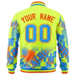 Neon Green Powder Blue-Orange Street Graffiti Varsity Letterman Jacket 4