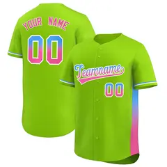 Neon Green Powder Blue-Pink Gradient Side Baseball Jersey 1