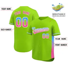 Neon Green Powder Blue-Pink Gradient Side Baseball Jersey 2