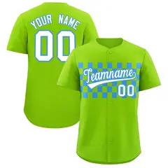Neon Green Powder Blue Plaid Baseball Jersey 1