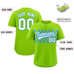 Neon Green Powder Blue Plaid Baseball Jersey 2
