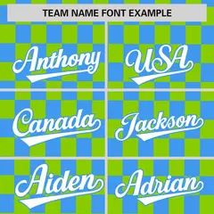 Neon Green Powder Blue Plaid Baseball Jersey 3