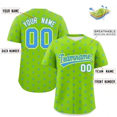 Neon Green Powder Blue Polka Dot Graffiti Baseball Jersey 2