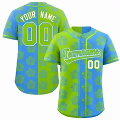 Neon Green Powder Blue Split Flower Graffiti Baseball Jersey 1