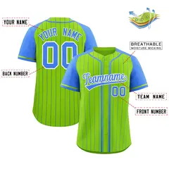 Neon Green Powder Blue Stripe Raglan Baseball Jersey 2