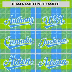 Neon Green Powder Blue-White Plaid Varsity Letterman Baseball Jacket 3